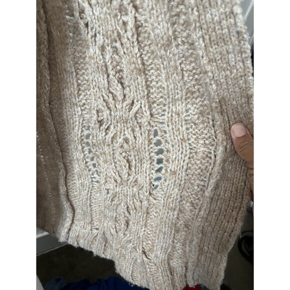 Vintage Banana Republic Beige Cowl Neck Button Across Cable Knit Duster Sweater - Picture 7 of 9